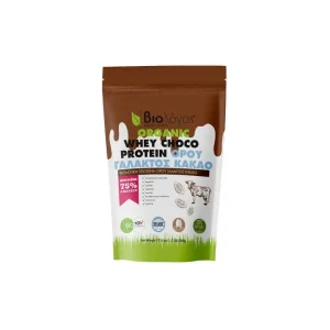 Organic Whey Choco Protein 75% Βιολογική Πρωτεΐνη Ορού Γάλακτος Χωρίς Γλουτένη με Γεύση Κακάο